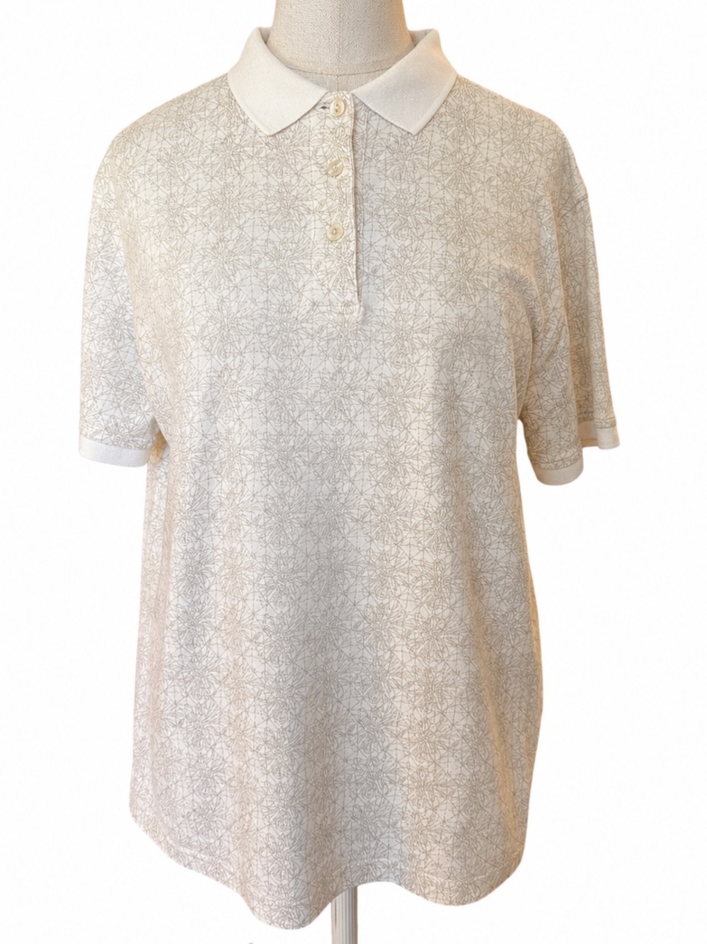 VTG Izod Club Cream Gold Abstract Print Polo Shirt Cotton Short Sleeve Medium